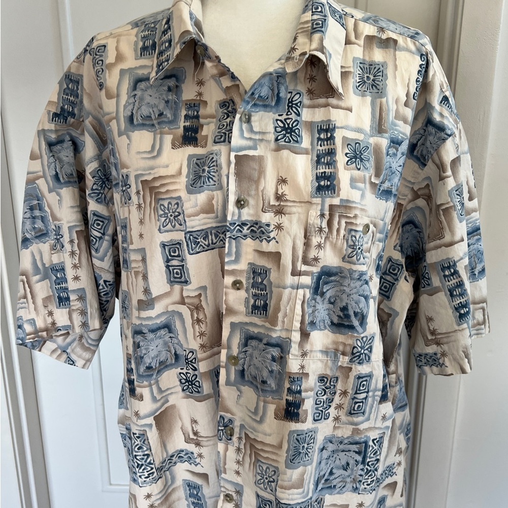 Pierre Cardin Beige and Blue Abstract & Tropical Men's Shirt